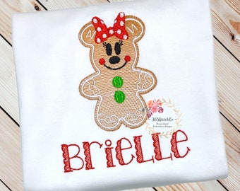 Minnie Mouse Christmas Shirt, Minnie Gingerbread Shirt, Girls Disney Christmas Shirt, Personalized Christmas Gift, Embroidered Shirt