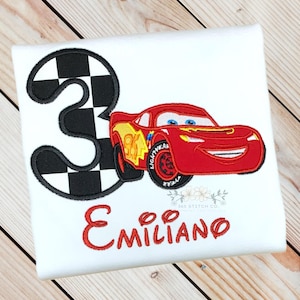 Lightning McQueen Birthday Shirt, Race Car Birthday Shirt, Personalized Kids Disney Birthday Shirt, Embroidered Custom Name, Ages 1-9