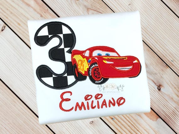 Lightning McQueen Birthday Shirt, Race Car Birthday Shirt, Personalized Kids Disney Birthday Shirt, Embroidered Custom Name, Ages 1-9