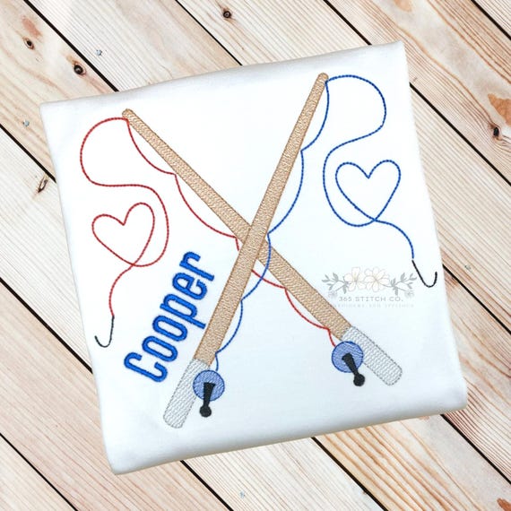 Boys Valentines Day Shirt, Fishing Poles with Hearts Shirt, Valentine’s Day Shirt for Kids, Custom Name Gift, Personalized Embroidered Shirt