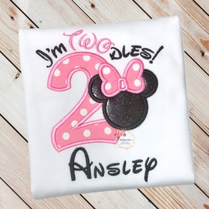 Minnie Mouse 2nd Birthday Shirt, Minnie Mouse Twodles Birthday Shirt, 2nd Birthday Disney Shirt, Embroidered Shirt