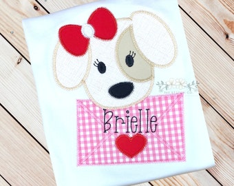 Girls Valentines Day Shirt, Valentine’s Day Dog Shirt for Girls, Valentines Puppy Shirt, Valentine’s Day Shirt for Kids, Embroidered Shirt
