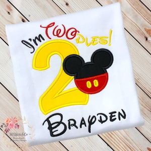 Mickey Mouse 2nd Birthday Shirt, 2nd Birthday Disney Shirt, Mickey Mouse Twodles Birthday Shirt, Embroidered Shirt