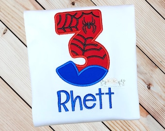 Spiderman Birthday Shirt, Superhero Birthday Shirt, Personalized Kids Spidey Birthday Shirt, Embroidered Custom Name, Ages 1-6