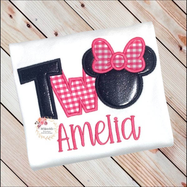 Minnie Mouse 2nd Birthday Shirt, Minnie Mouse Second Birthday Shirt, 2nd Birthday Disney Shirt, Minnie TWO, Embroidered Shirt