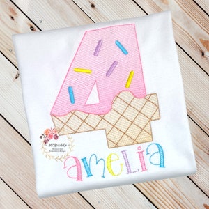 Girls Ice Cream Birthday Shirt, Ice Cream Party Shirt, Embroidered Shirt, Available Ages/Number 1-9