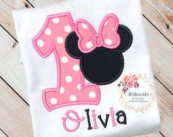 Minnie Mouse 1st Birthday Shirt, Light Pink, Minnie Mouse First Birthday Shirt, 1st Birthday Disney Shirt, Ages/Numbers 1-9