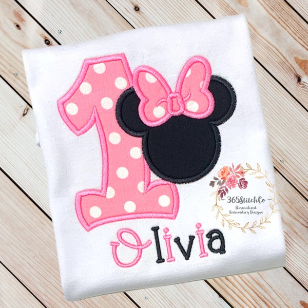 Minnie Mouse 1st Birthday Shirt, Light Pink, Minnie Mouse First Birthday Shirt, 1st Birthday Disney Shirt, Ages/Numbers 1-9