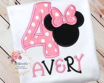 Minnie Mouse 4th Birthday Shirt, Light Pink, Minnie Mouse Fourth Birthday Shirt, 4th Birthday Disney Shirt, Ages/Numbers 1-9