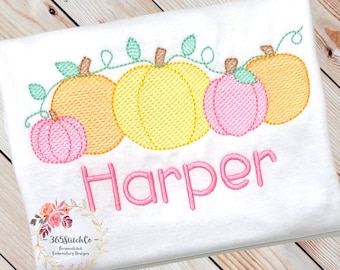 Girls Pumpkin Shirt, Pumpkin Patch Shirt, Fall Shirt for Girls, Thanksgiving Shirt, Embroidered Shirt, Personalized Handmade Gift