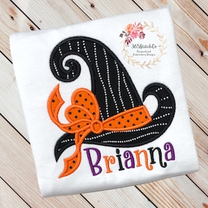 Girls Halloween Shirt, Witch Hat Shirt, Kids Halloween Shirt, Personalized Embroidered Shirt