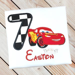 Lightning McQueen Birthday Shirt, Race Car Birthday Shirt, Personalized Kids Disney Birthday Shirt, Embroidered Custom Name, Ages 1-9 Age/Number 7