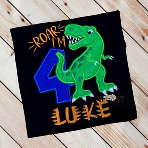Boys Dinosaur Birthday Shirt, TREX Birthday Boy Shirt, Dinosaur Party, Handmade Custom Personalized Embroidered Birthday Shirt for Kids