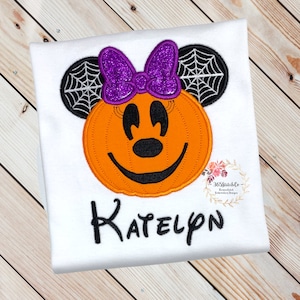 Minnie Halloween Shirt, Minnie Mouse Pumpkin, Girls Halloween Shirt, Girls Pumpkin Shirt, Embroidered Shirt, Personalized Shirt