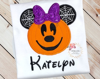 Minnie Halloween Shirt, Minnie Mouse Pumpkin, Girls Halloween Shirt, Girls Pumpkin Shirt, Embroidered Shirt, Personalized Shirt