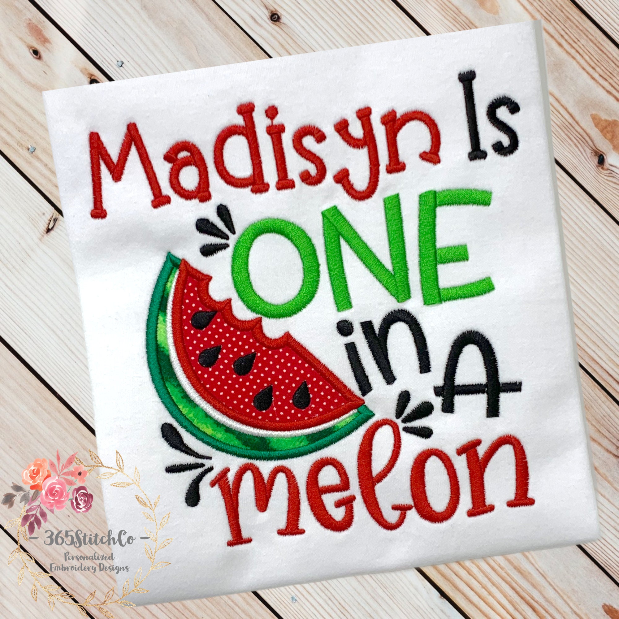 One in a Melon Shirt Kids Embroidered Personalized Birthday Shirt Girls Watermelon Embroidery Birthday Shirt Watermelon Birthday Shirt