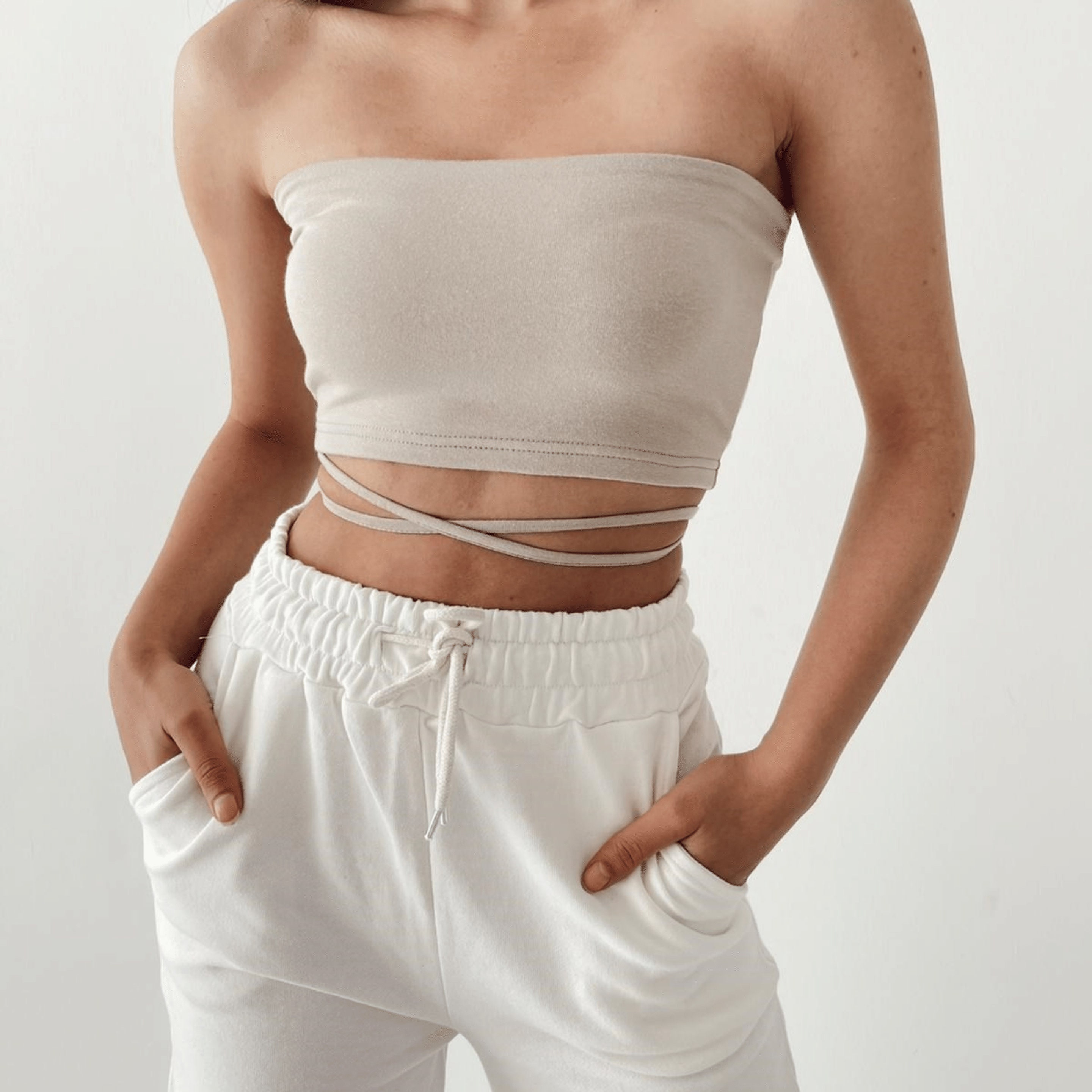 Bandeau Top with Straps, Gray Strapless Top Bralette for Women