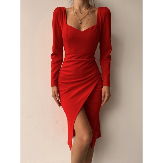 consola Perdóneme Escalera Manga Larga Sexy Midi Vestido Rojo Largo con Abertura Lateral - Etsy España consola Perdóneme Escalera Manga Larga Sexy Midi Vestido Rojo Largo con Abertura Lateral - Etsy España