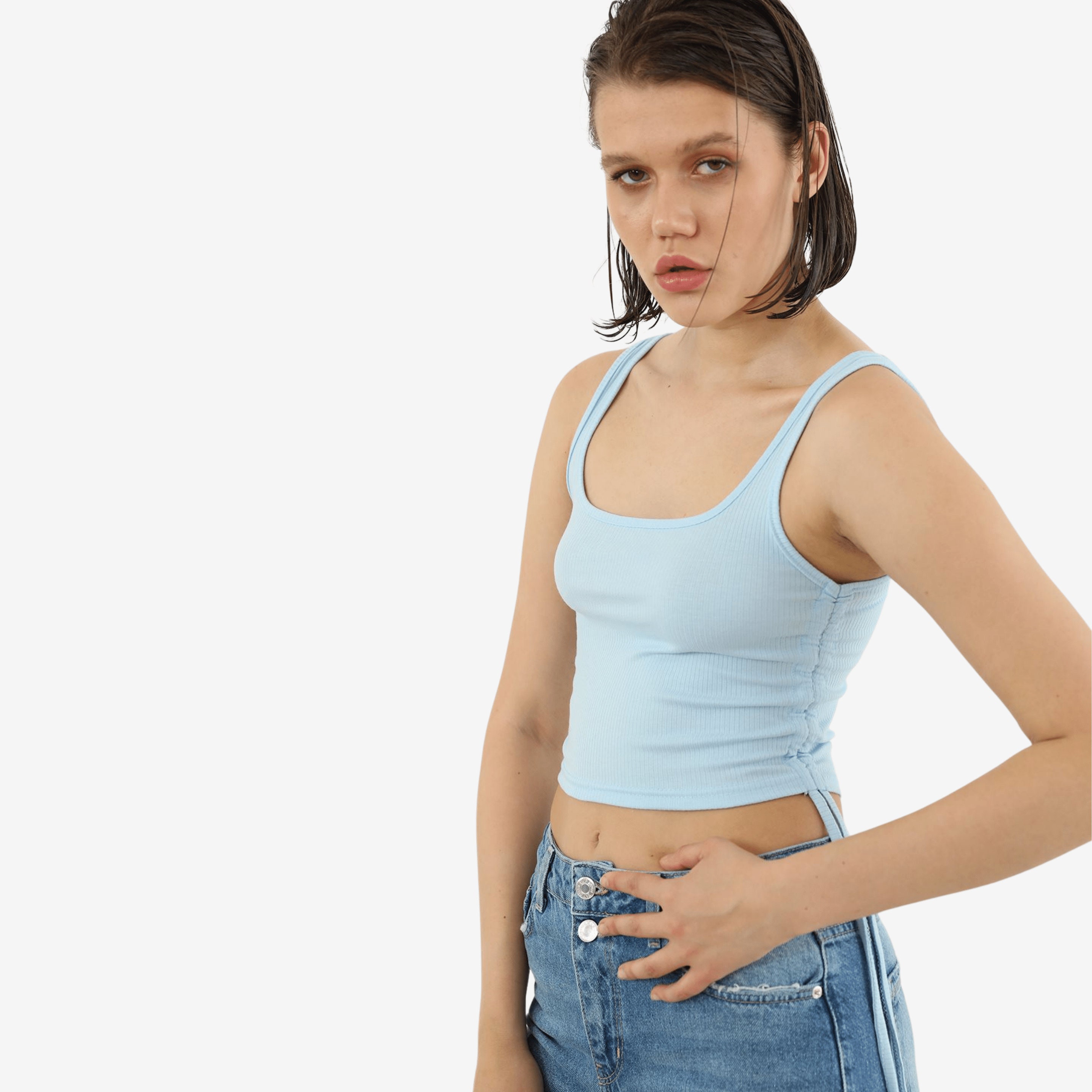 dark blue sleeveless shirt