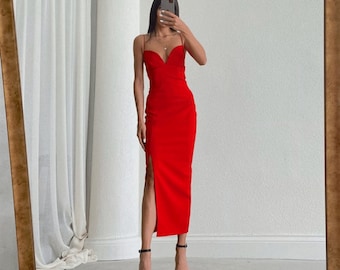 elegant red dress outfit