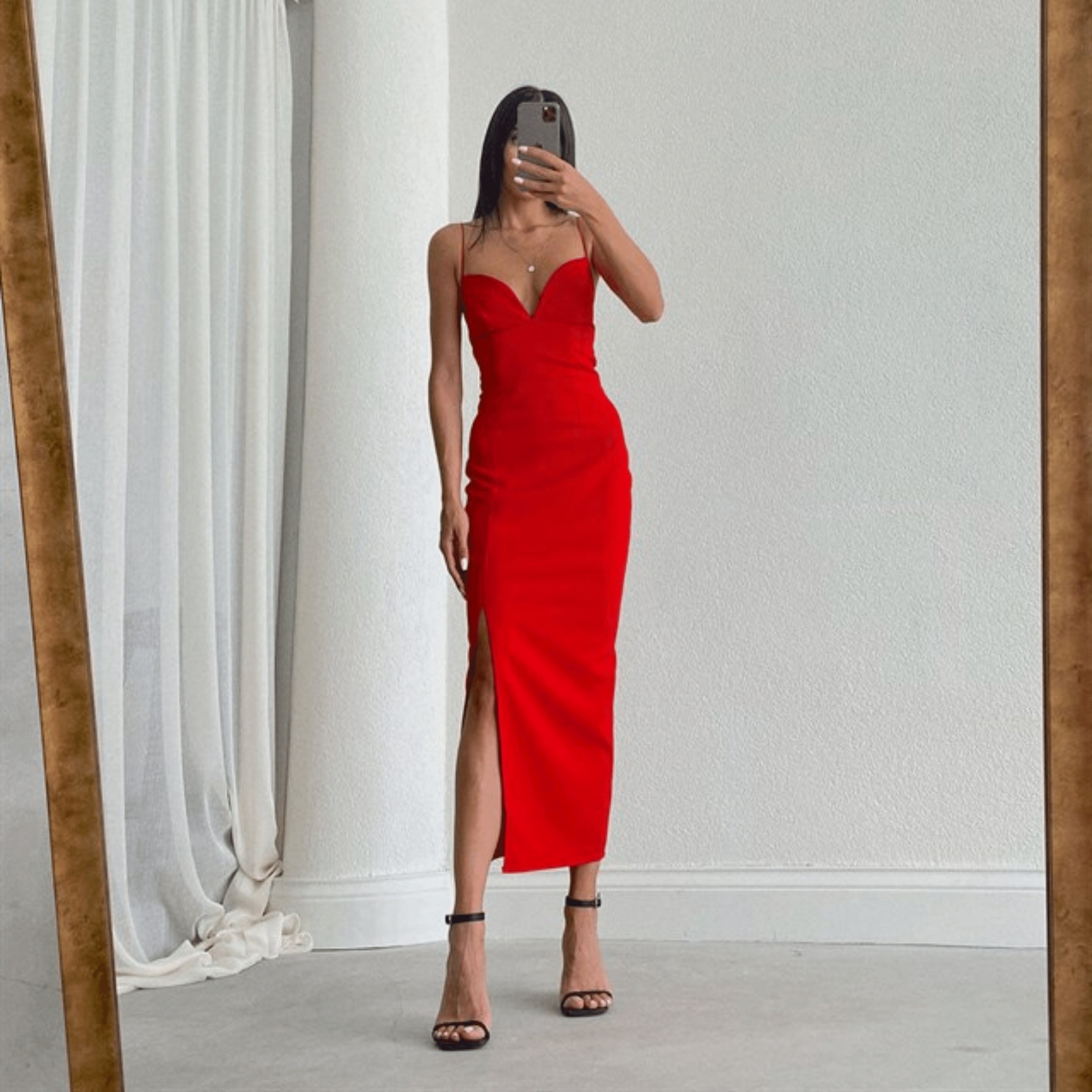 red dresses midi