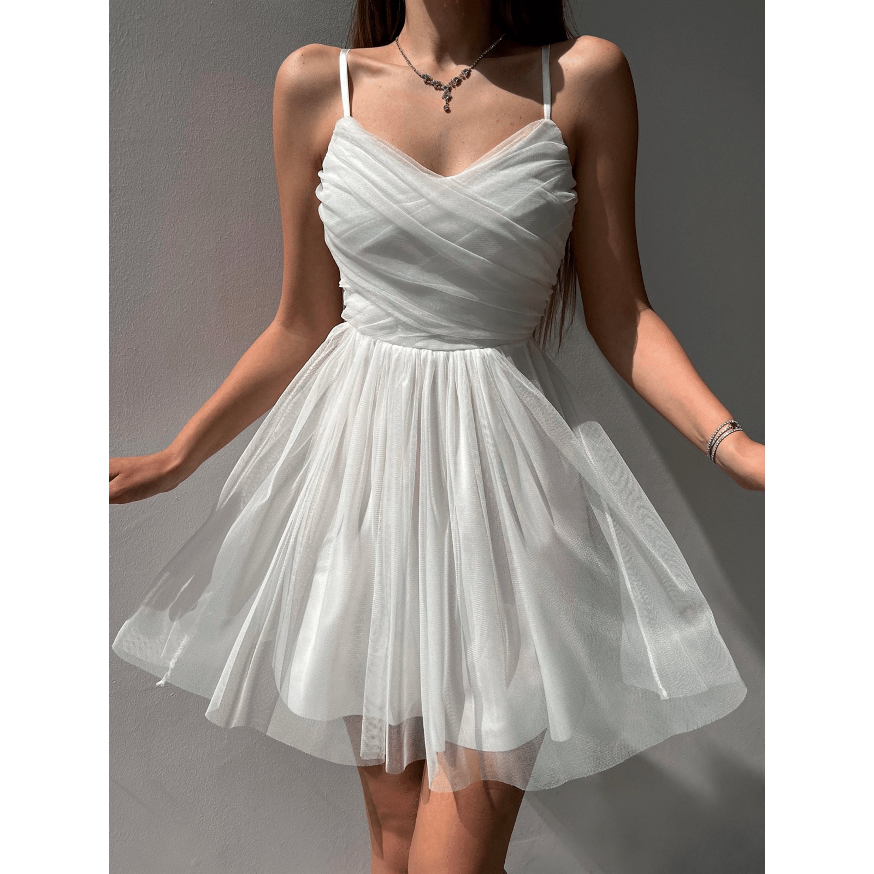 white tulle mini dress