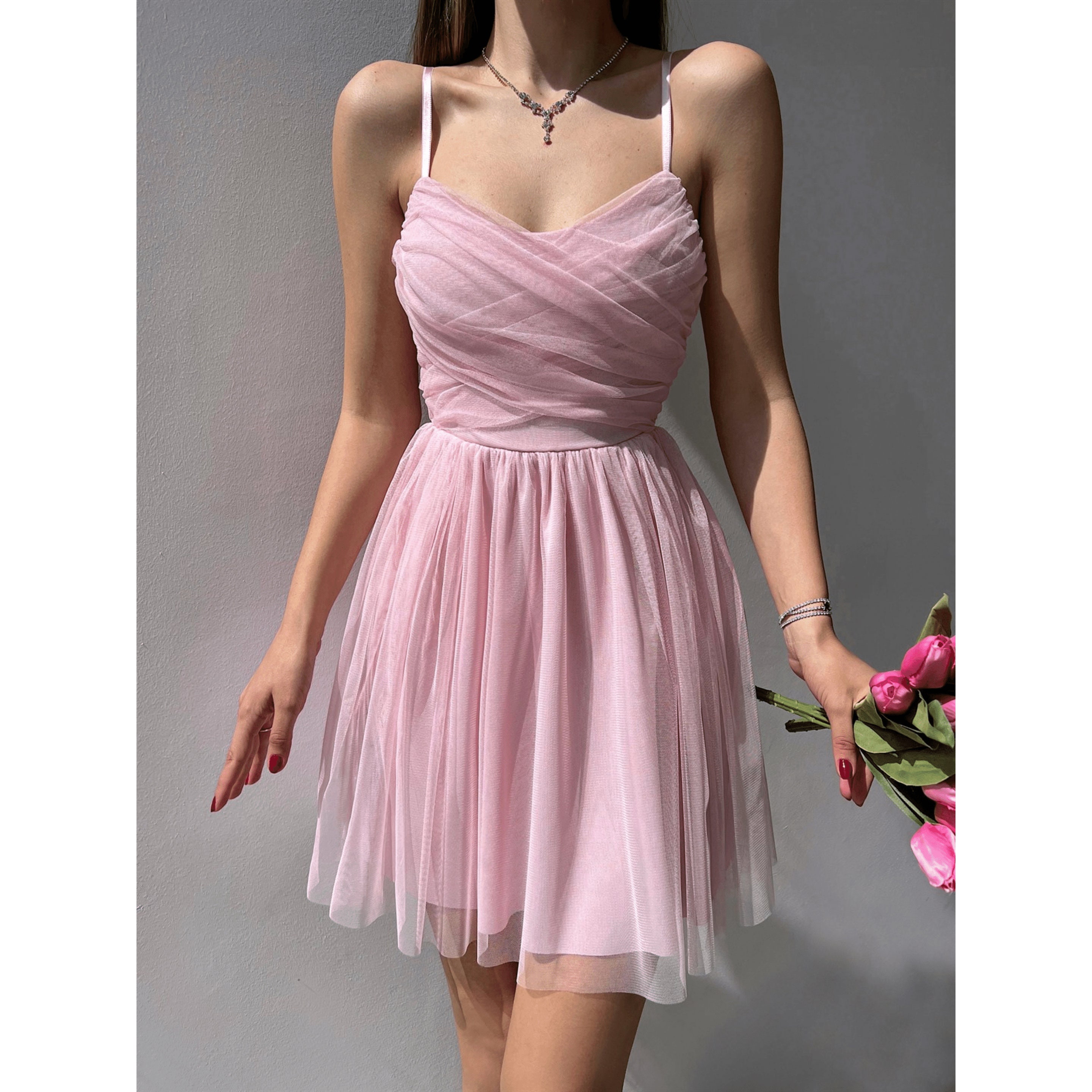 corset tulle dress pink
