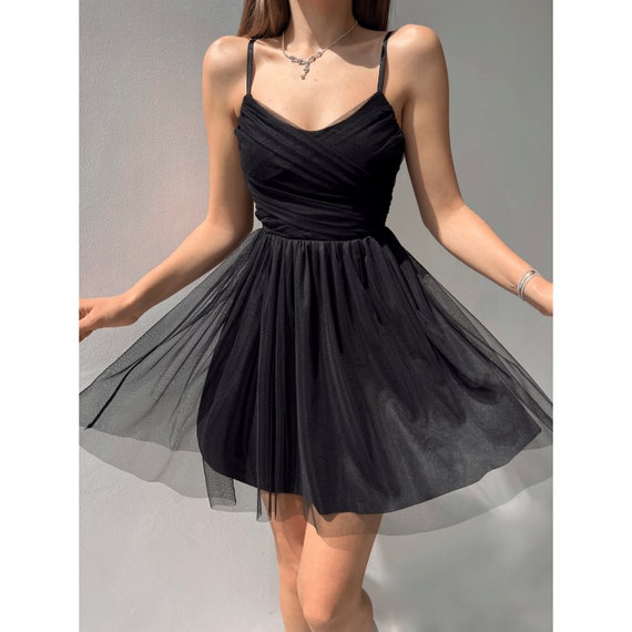 Mini Vestido de Tul Negro, Vestido de Tul, Vestido de Tul de Corsé