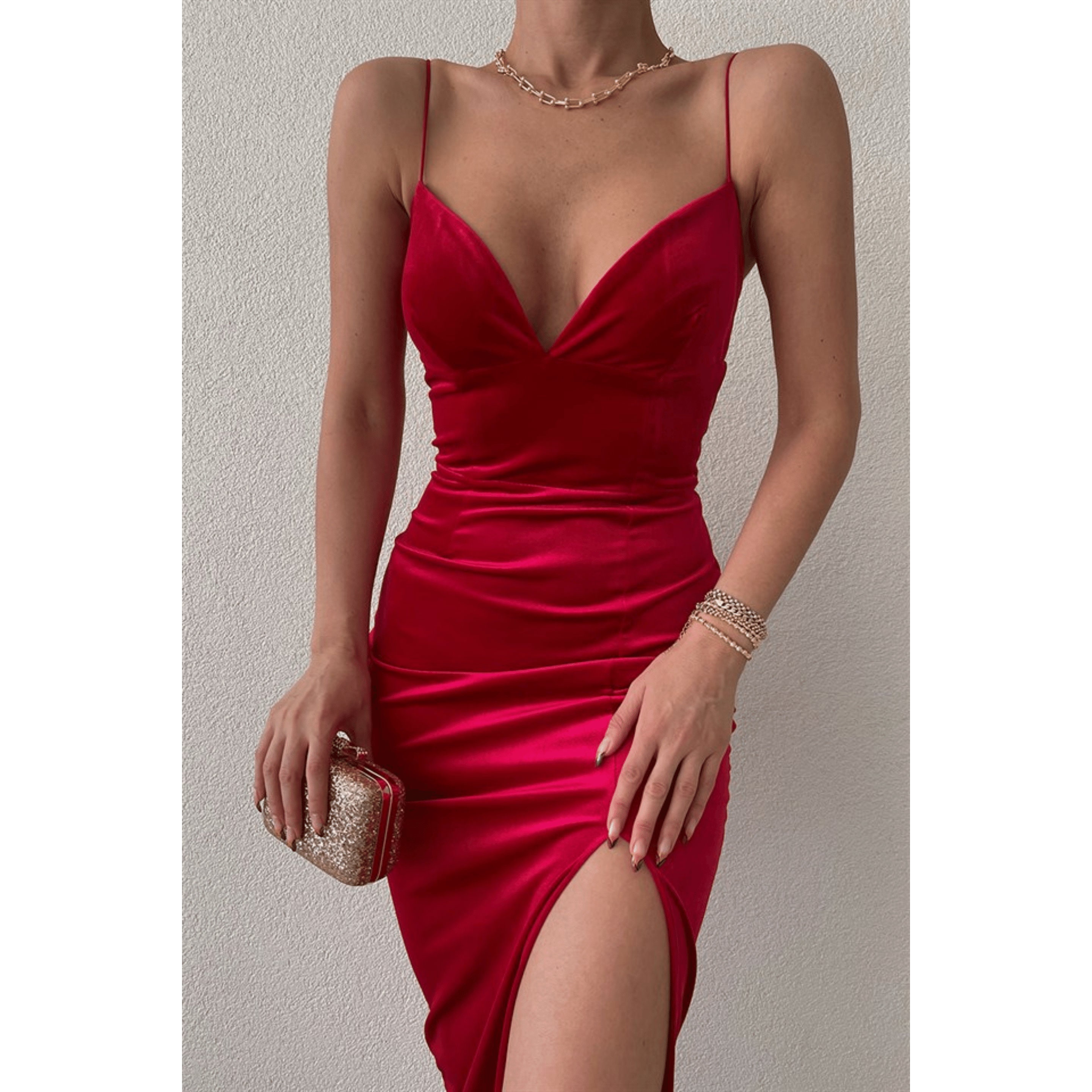 Sleeveless Sexy Midi Long Red Velvet Dress With Side Slit | Etsy