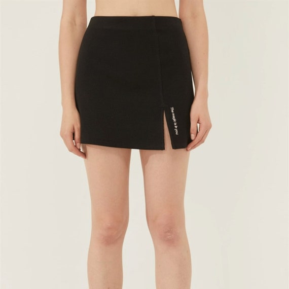 short black skirt with side slits