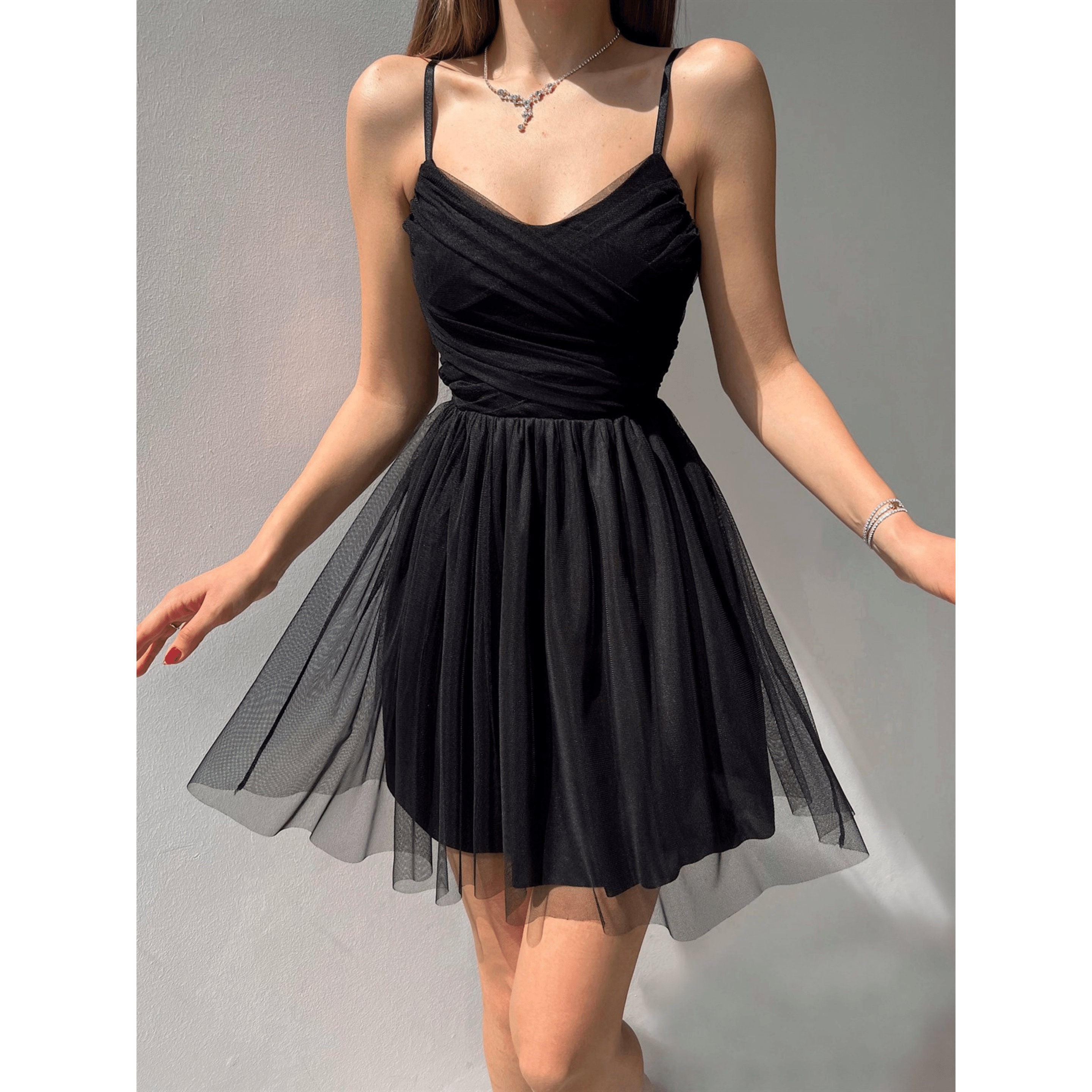 black tulle mini dress