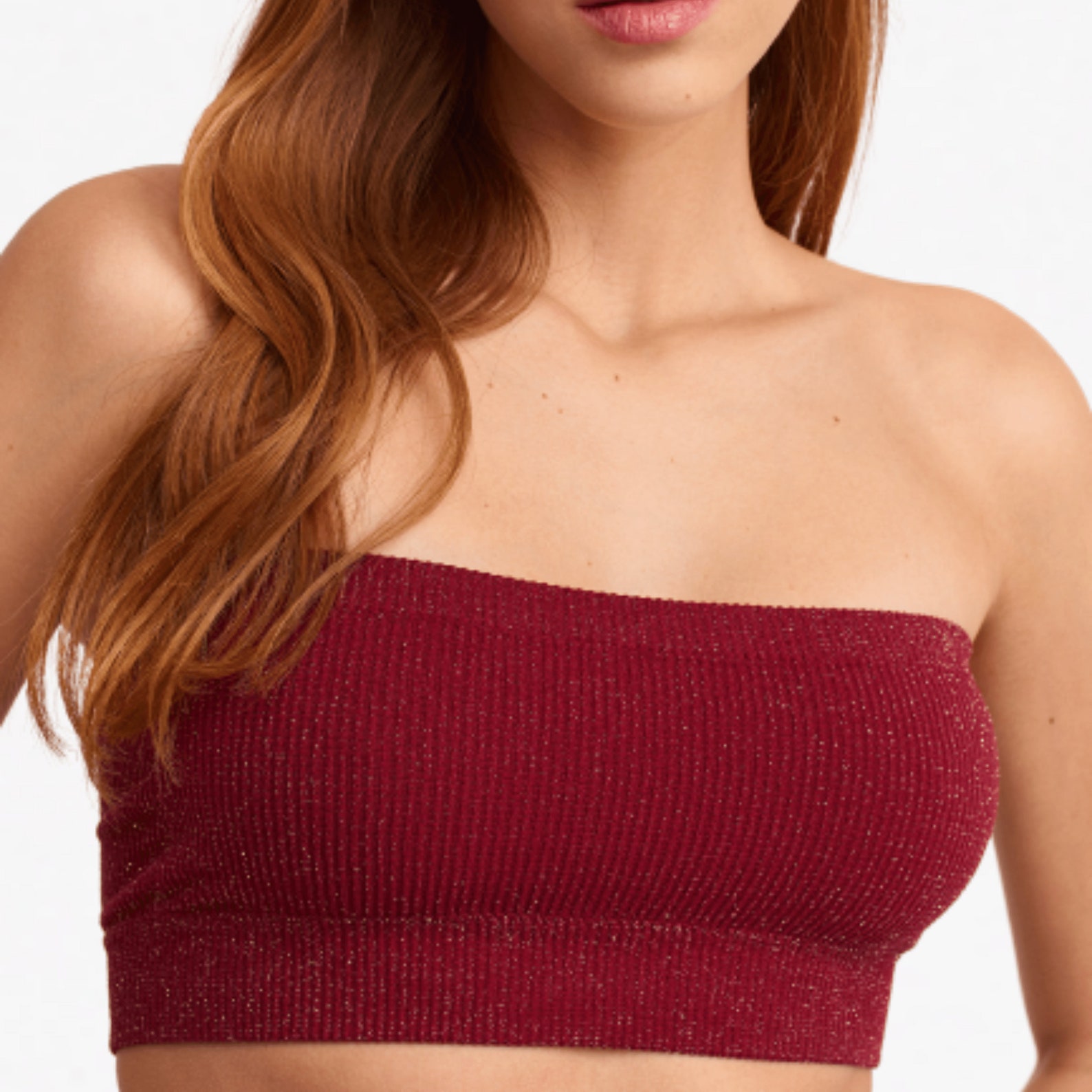 Silvery Strapless Bralette Shiny Sleeveless Bordeaux Crop Top | Etsy