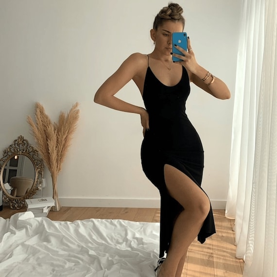 sexy black midi dress