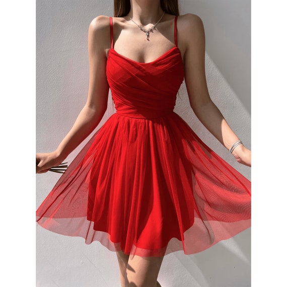 Mini Red Tulle Dress, Tulle Dress, Red Corset Tulle Dress, Tutu Dress,  Layered Dress, Flared Ruffle Dress, Mini Dress, Furbelow Dress -   Singapore