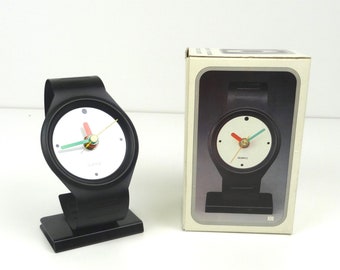 80s memphis age postmodern desk clock in wrist watch shape in box