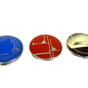 Art Deco set of three Bauhaus Suprematism enamel powder compacts cases