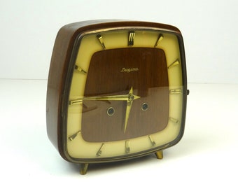 Stunning mid-century teak desk clock by Dugena Germany 1960