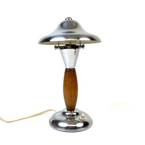 Rare Bauhaus Art Deco Chrome wood Mushroom Desk Lamp 1930
