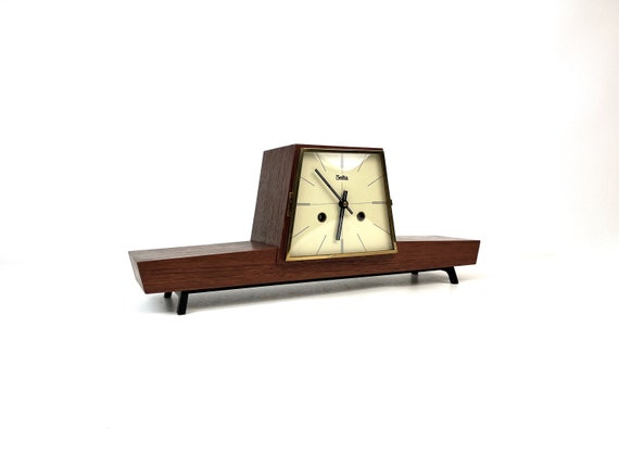 Rare Mid Century Minimalist Teak Mantel Desk Clock by Zentra