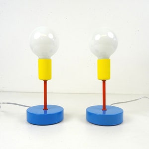 Stunning postmodern pair vintage memphis age minimalist bedside desk lamps