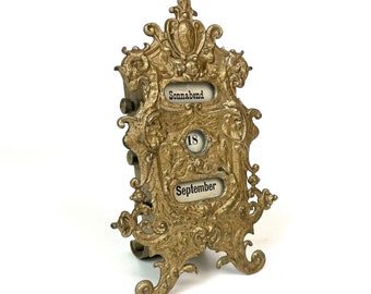 Very Rare Art Nouveau antique fire gilded perpetual Desk Calendar Germany 1890