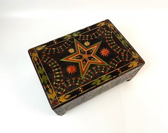 Beautiful Antique large Black Forest Straw Marquetry Jewelry Box Germany 1880