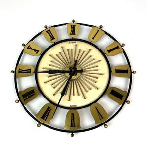 Rare Mid Century Sunray Brass Wall Clock by Junghans Germany 1960