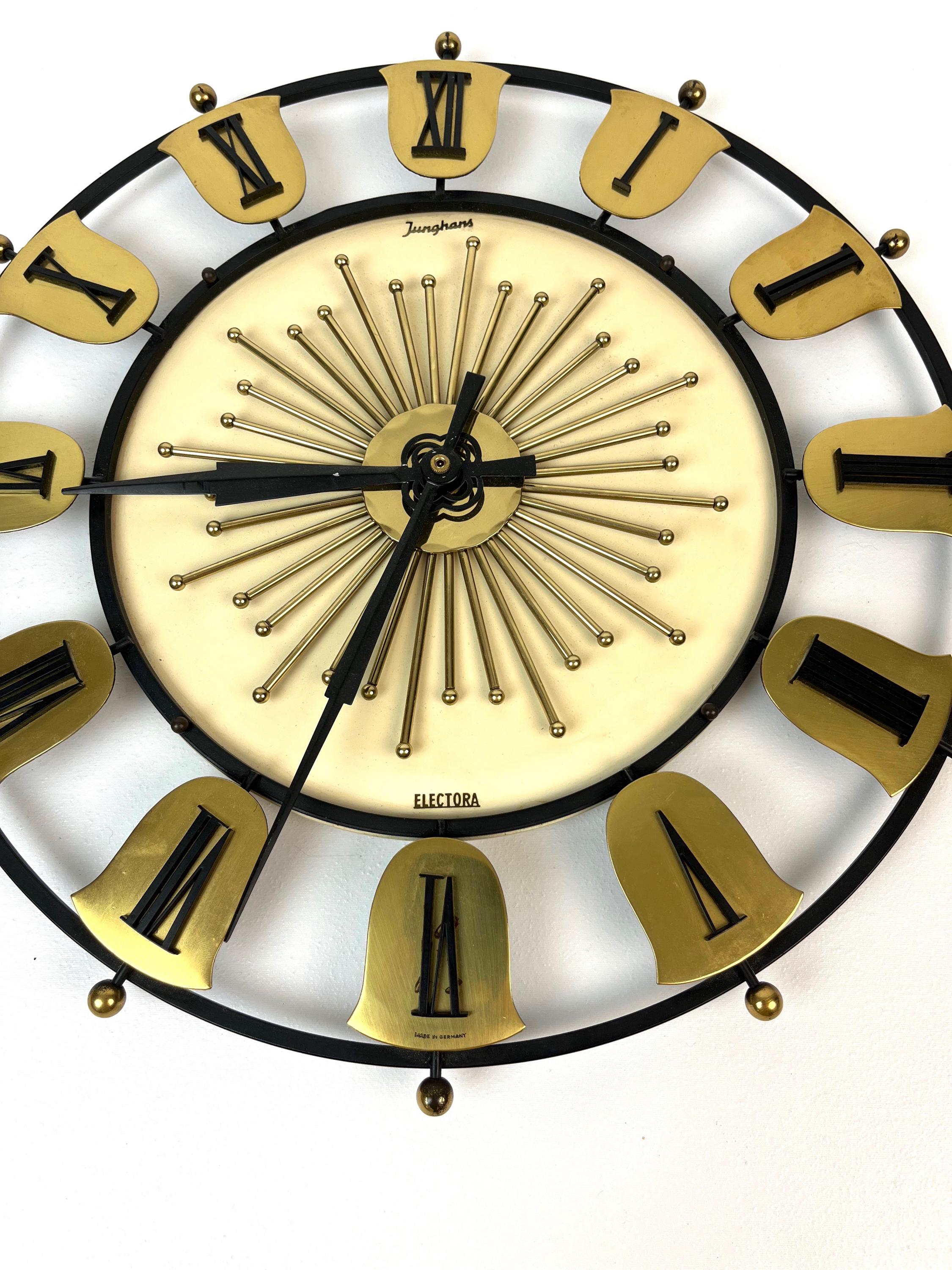 Sun Ray Clock Rare Mid Century Sunray Brass Wall Clock by Junghans Germany 1960 - Etsy UK