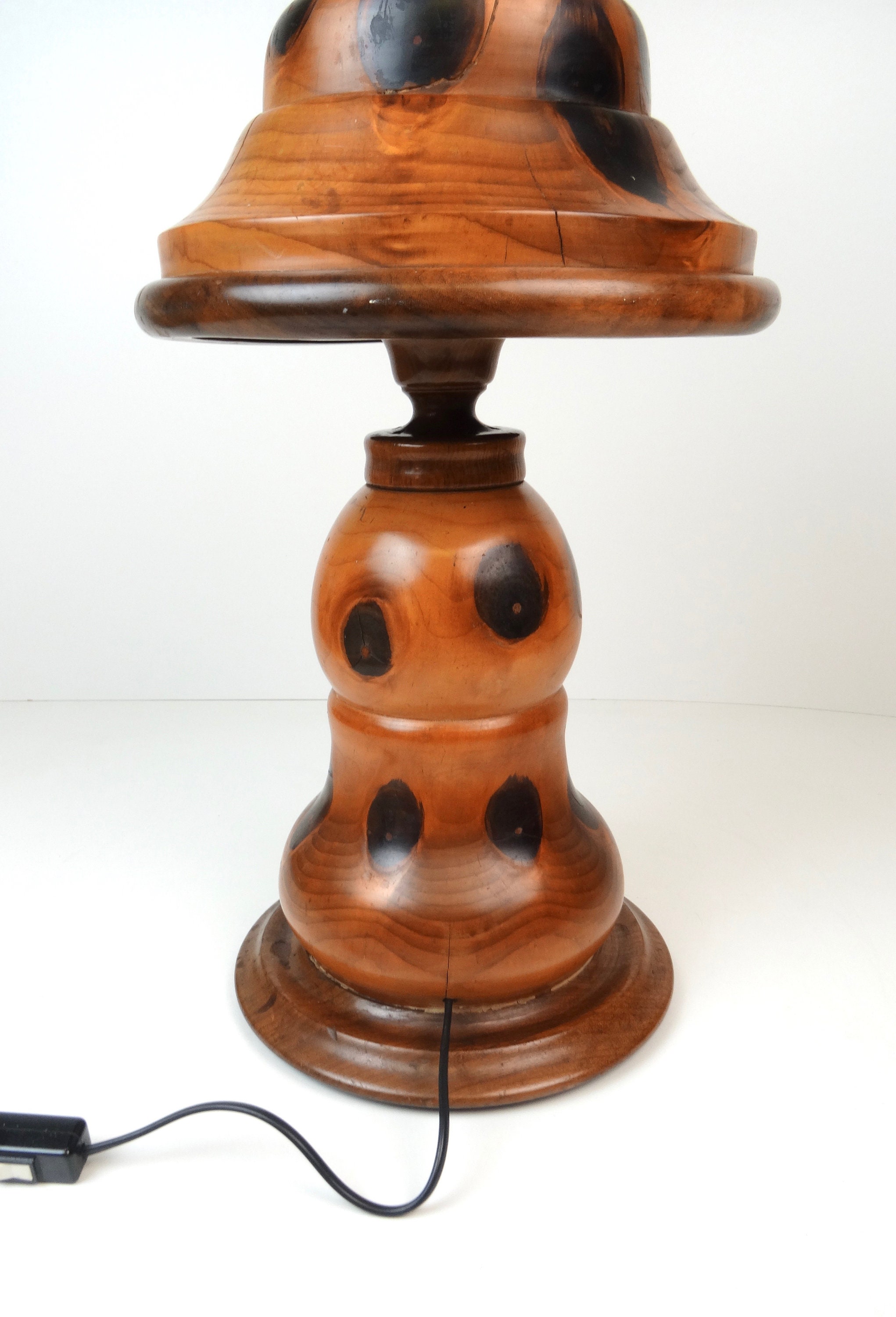 Rare Large Art Deco Wooden Mushroom Desk Lamp by Carlos