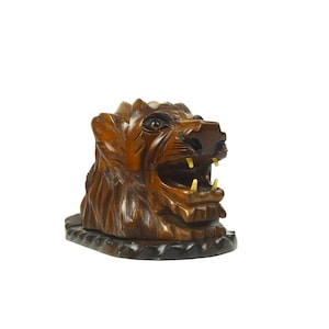 Prachtige antieke art nouveau houten leeuwenkop sigarettenautomaat Frankrijk 1900