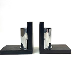 Rare Art Deco Bauhaus Pair Rosewood & Chrome Secret Compartments Bookends 1930