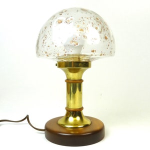 Beautiful Mid Century Teak Brass Glass Mushroom Desk Lamp by Temde