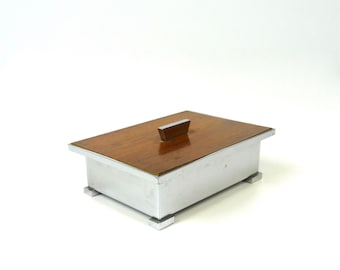 Rare Modernist art deco bauhaus teak & chrome Jewellery box