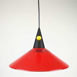 Rare Beautifl 80s Postmodern Red Memphis Age Hanging Lamp